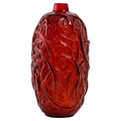 1921 René Lalique Ronces Vase in Red Glass 
