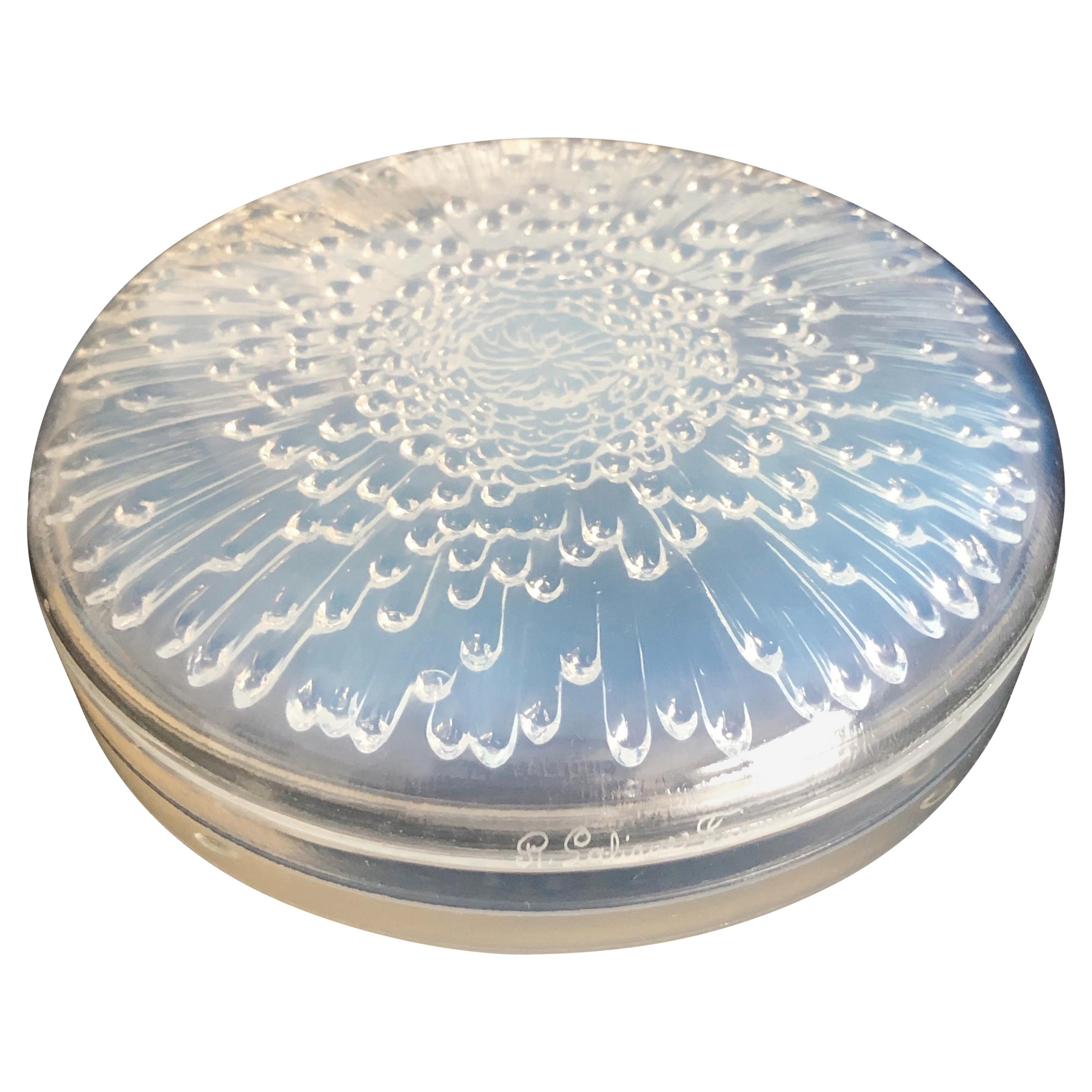 1921 Rene Lalique Tokyo Opalescent Box Jar, Chrysanthemum Flower