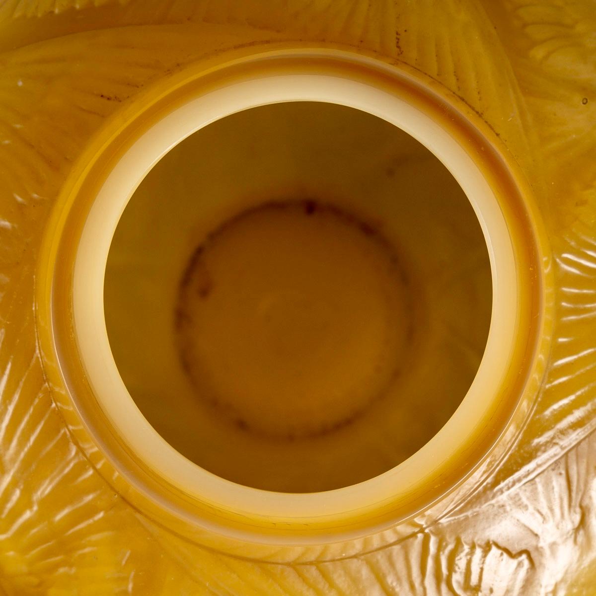 Molded 1921 René Lalique - Vase Archers Cased Butterscotch Glass With Sepia Patina