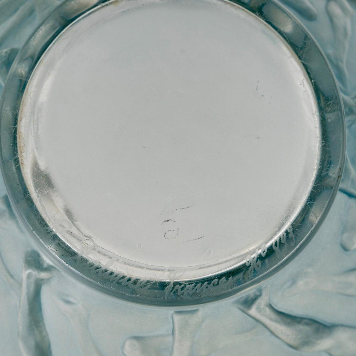 Molded 1921 René Lalique - Vase Archers Frosted Glass With Blue Patina