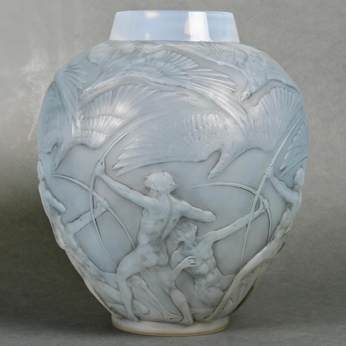Art Deco 1921 Rene Lalique Vase Archers Vase Triple Cased Opalescent Glass Grey Patina