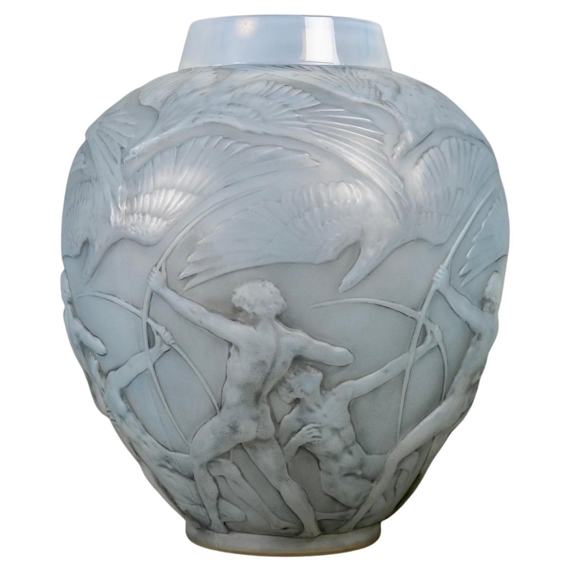 1921 Rene Lalique Vase Archers Vase Triple Cased Opalescent Glass Grey Patina
