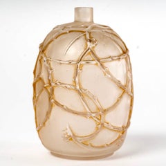 1921 René Lalique, Vase Eglantines Frosted Glass with Sepia Patina