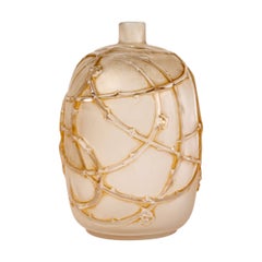 1921 René Lalique, Vase Eglantines Frosted Glass with Sepia Patina
