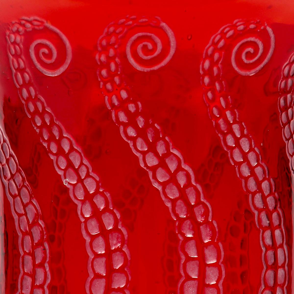 French 1921 Rene Lalique Vase Medusa Cased Red Glass with White Patina