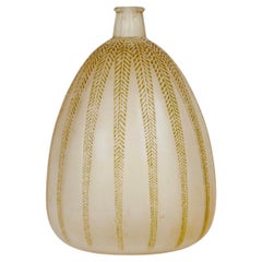 1921 René Lalique Vase Mimosa Glass with Green Patina, Leaves