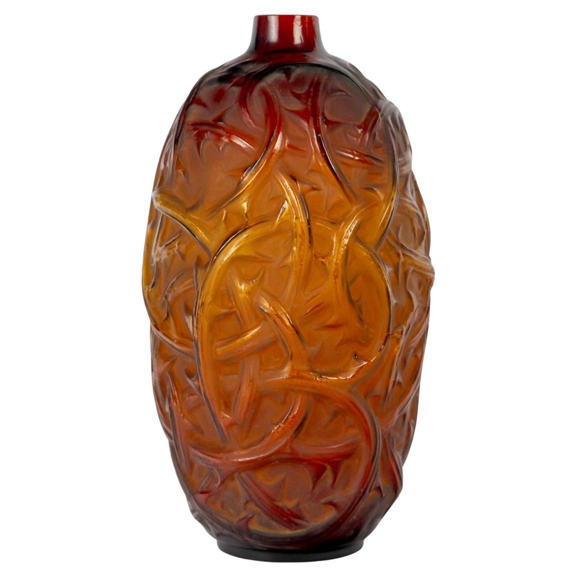 1921 René Lalique - Vase Ronces Amber Glass, Brambles For Sale