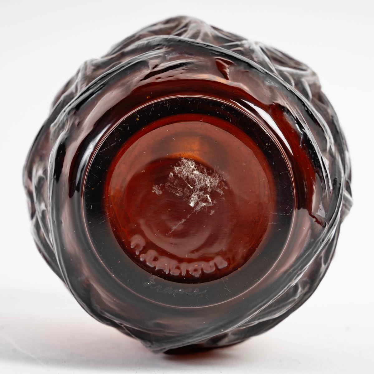 French 1921 René Lalique - Vase Ronces Amber Glass  For Sale