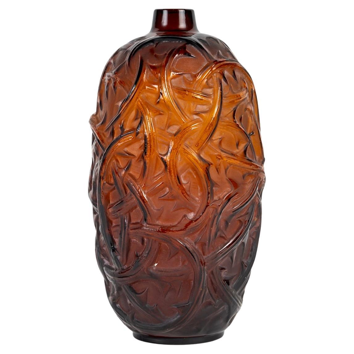 1921 René Lalique - Vase Ronces Amber Glass  For Sale
