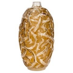 Antique 1921 René Lalique Vase Ronces Brambles Glass with Sepia Patina