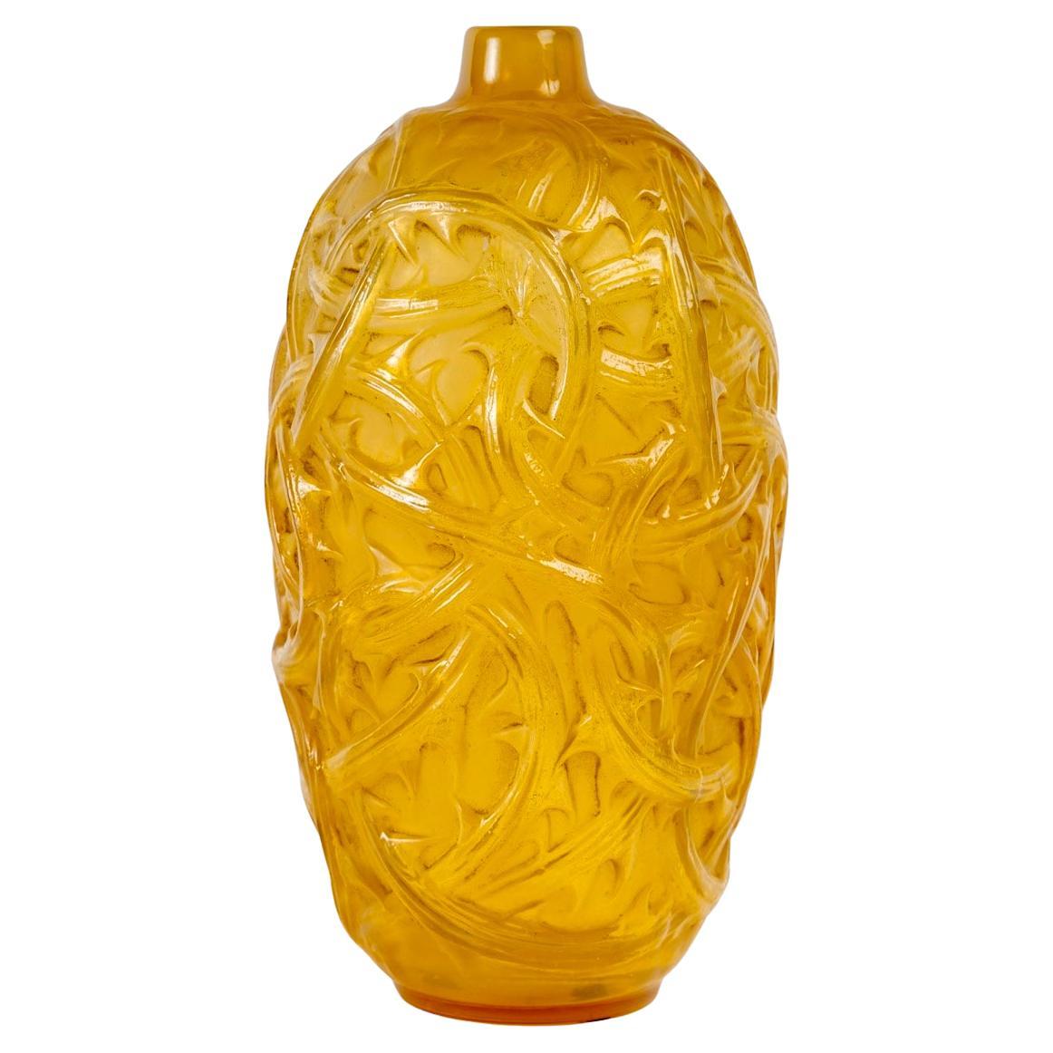 1921 René Lalique - Vase Ronces Überfangenes Gelbes Opaleszierendes Glas