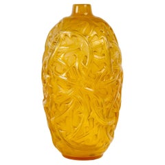 1921 René Lalique - Vase Ronces Überfangenes Gelbes Opaleszierendes Glas