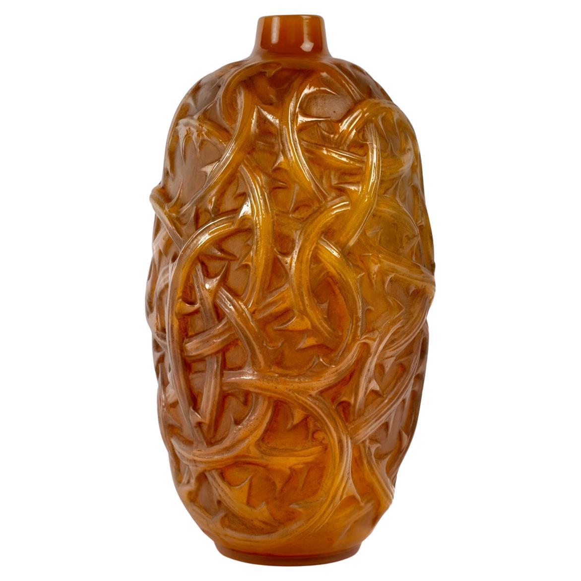 1921 René Lalique - Vase Ronces Überfangenes Butterscotchglas mit grauer Patina im Angebot