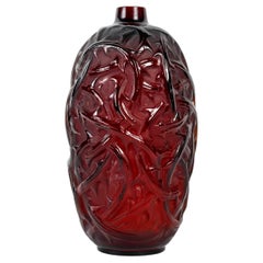 1921 René Lalique - Vase Ronces Cased Dark Red Glass