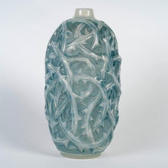 1921 René Lalique - Vase Ronces Cased Opalescent Glass With Blue Patina