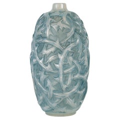 1921 René Lalique - Vase Ronces Cased Opalescent Glass With Blue Patina
