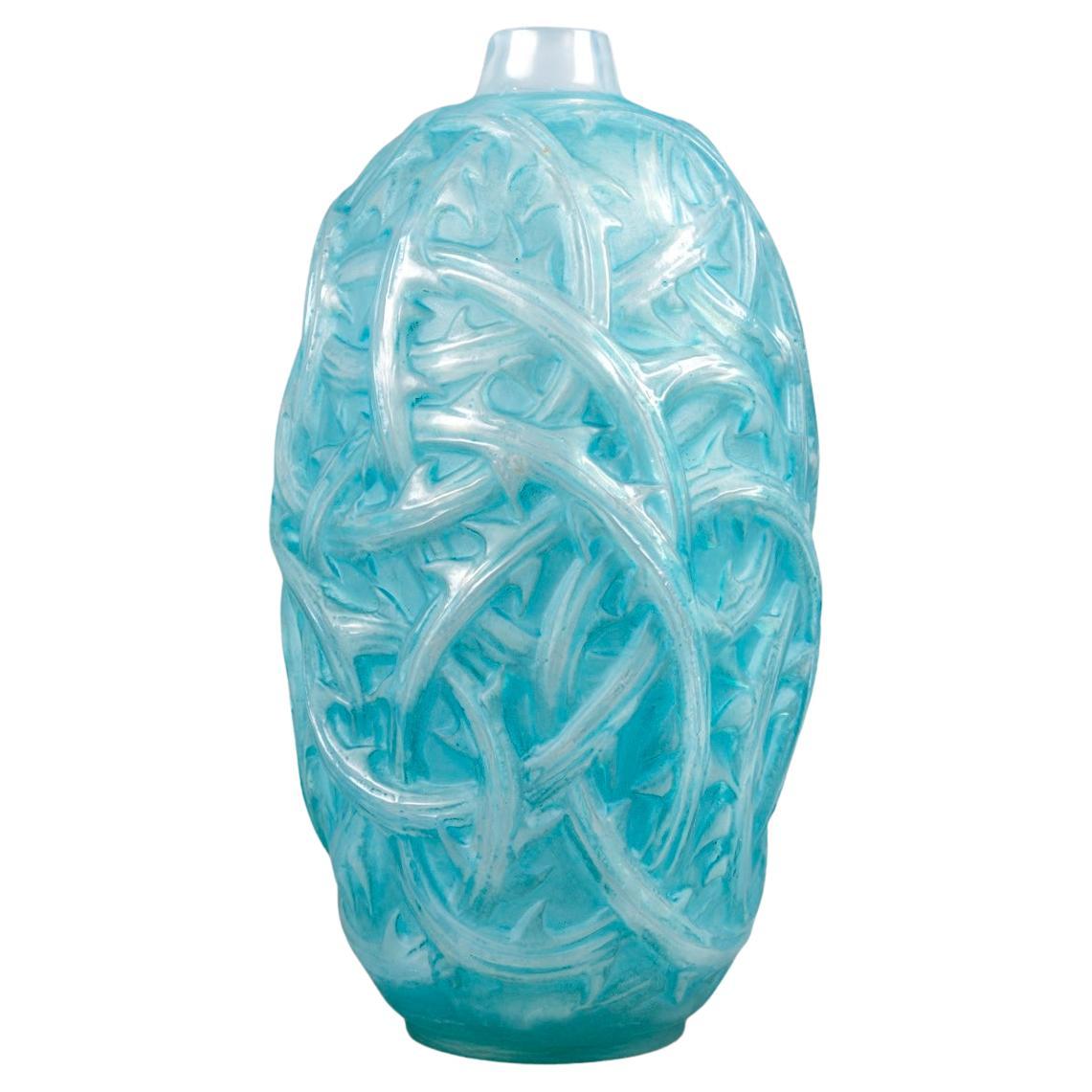 1921 René Lalique - Vase Ronces Cased Opalescent Glass With Blue Patina