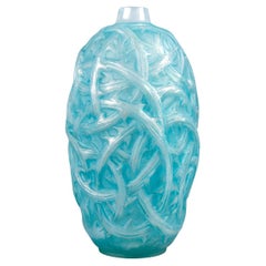 1921 René Lalique - Vase Ronces Cased Opalescent Glass With Blue Patina