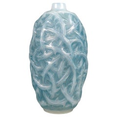 1921 René Lalique - Vase Ronces Cased Opalescent Glass With Blue Patina