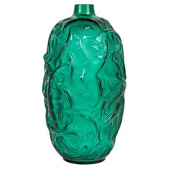 1921 René Lalique - Vase Ronces Verre Vert Emeraude 