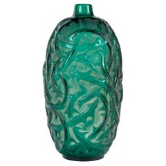 1921 René Lalique - Vase Ronces Emerald Green Glass White Patina