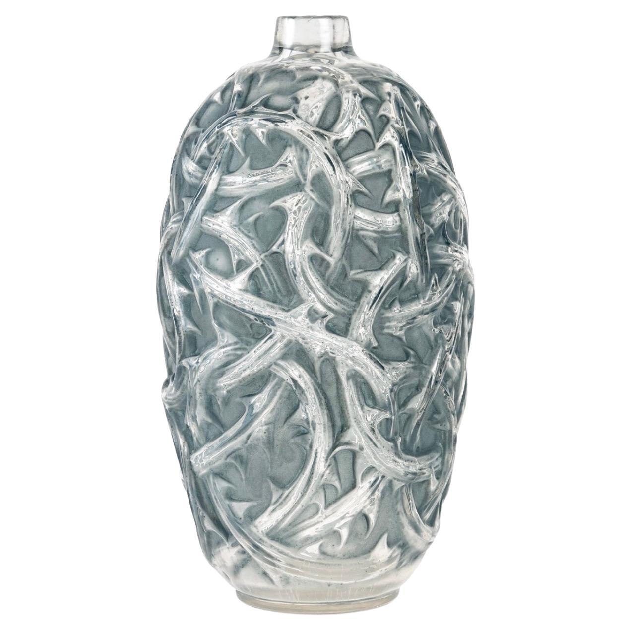 1937 René Lalique Edelweiss Vase in Frosted and Blue Stained Glass