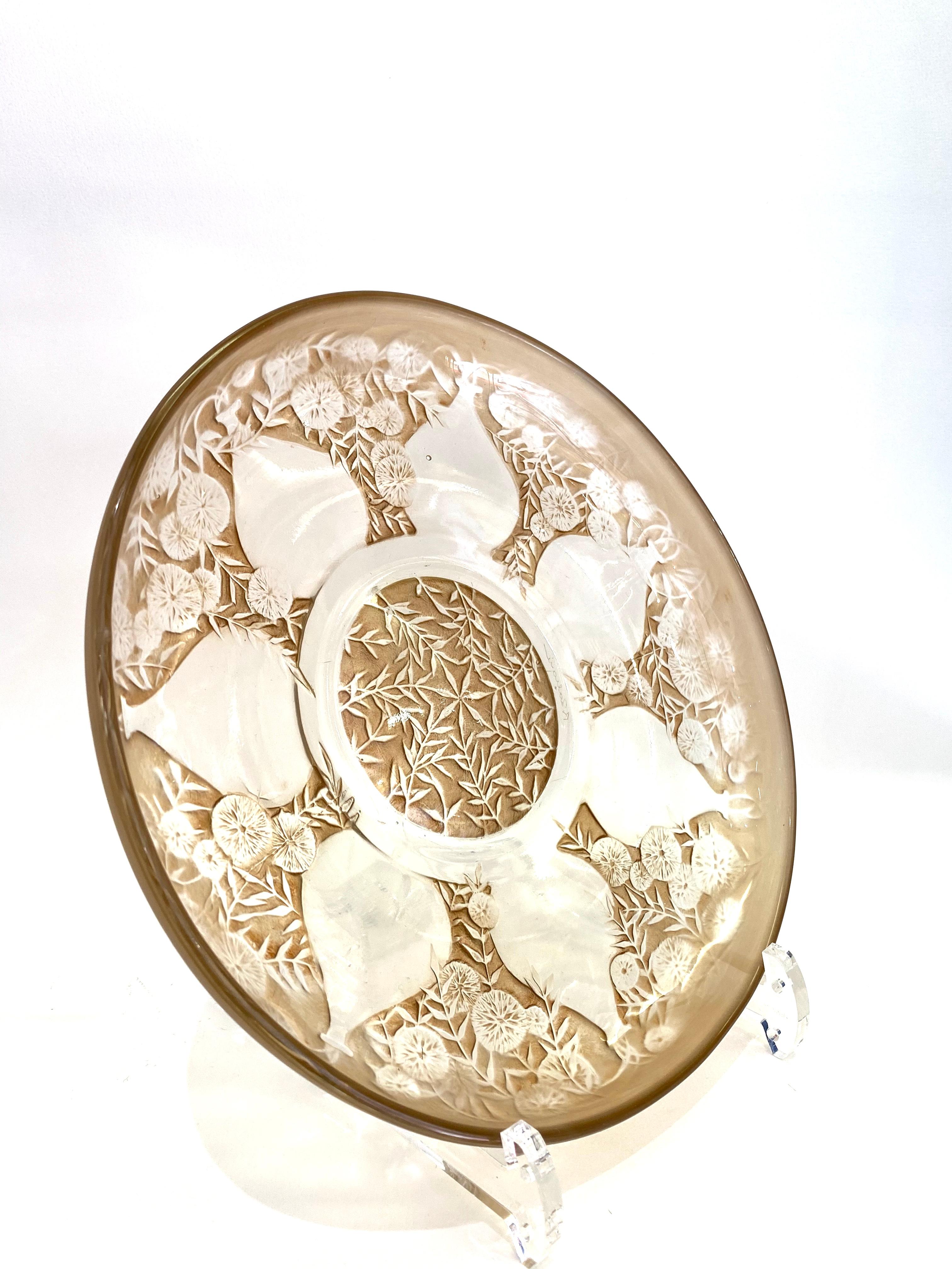 Art Deco 1921 Rene Lalique Vases Glass Plates Low Bowls Sepia Patina R.Lalique Set of 6