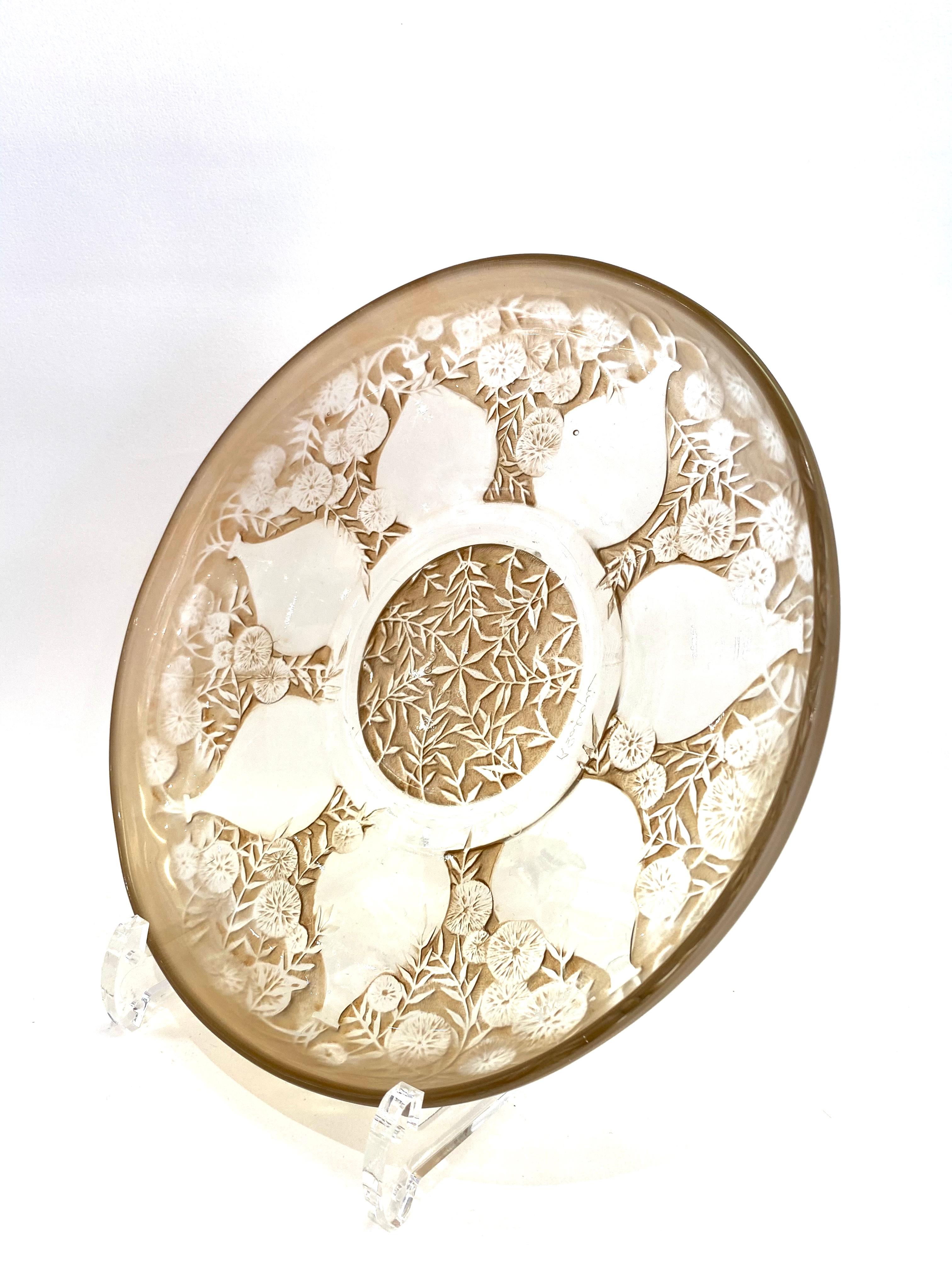 European 1921 Rene Lalique Vases Glass Plates Low Bowls Sepia Patina R.Lalique Set of 6