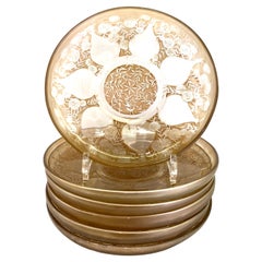 Antique 1921 Rene Lalique Vases Glass Plates Low Bowls Sepia Patina R.Lalique Set of 6