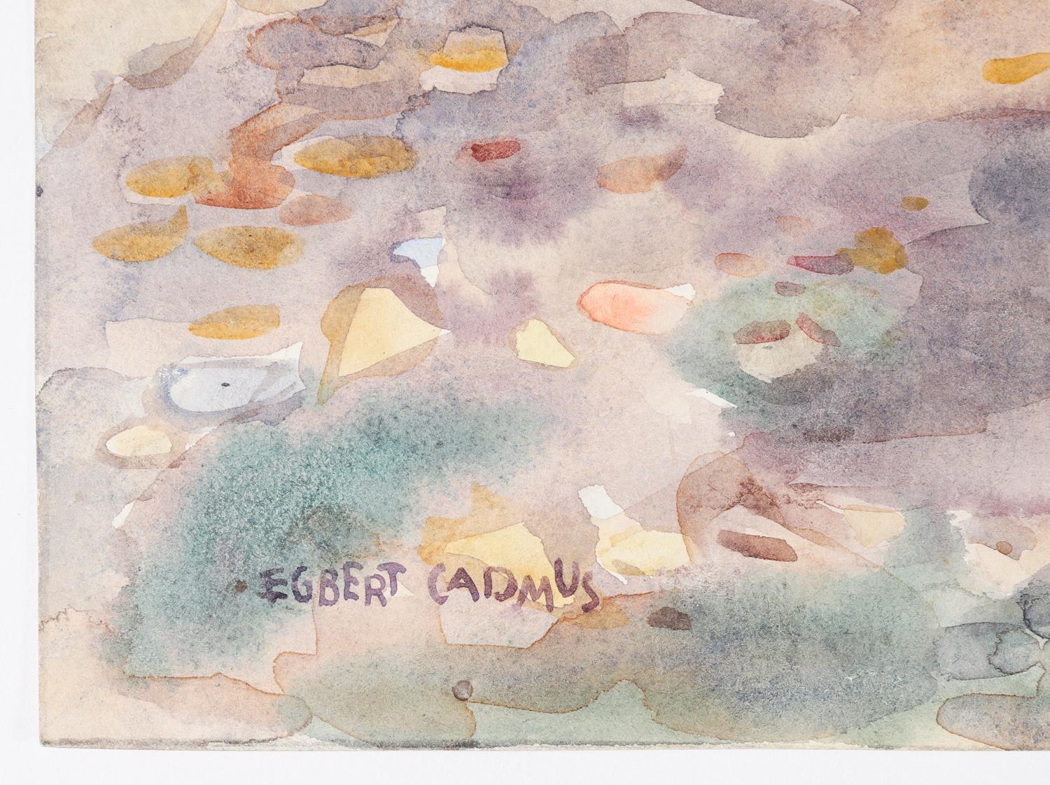 Watercolor on paper by Egbert Cadmus (American, 1868-1939, Connecticut, New Jersey) of South Harpswell Maine boat dock. Signed lower left corner, notes on verso. An accomplished watercolorist, best known as the father of artist Paul Cadmus. Signed,