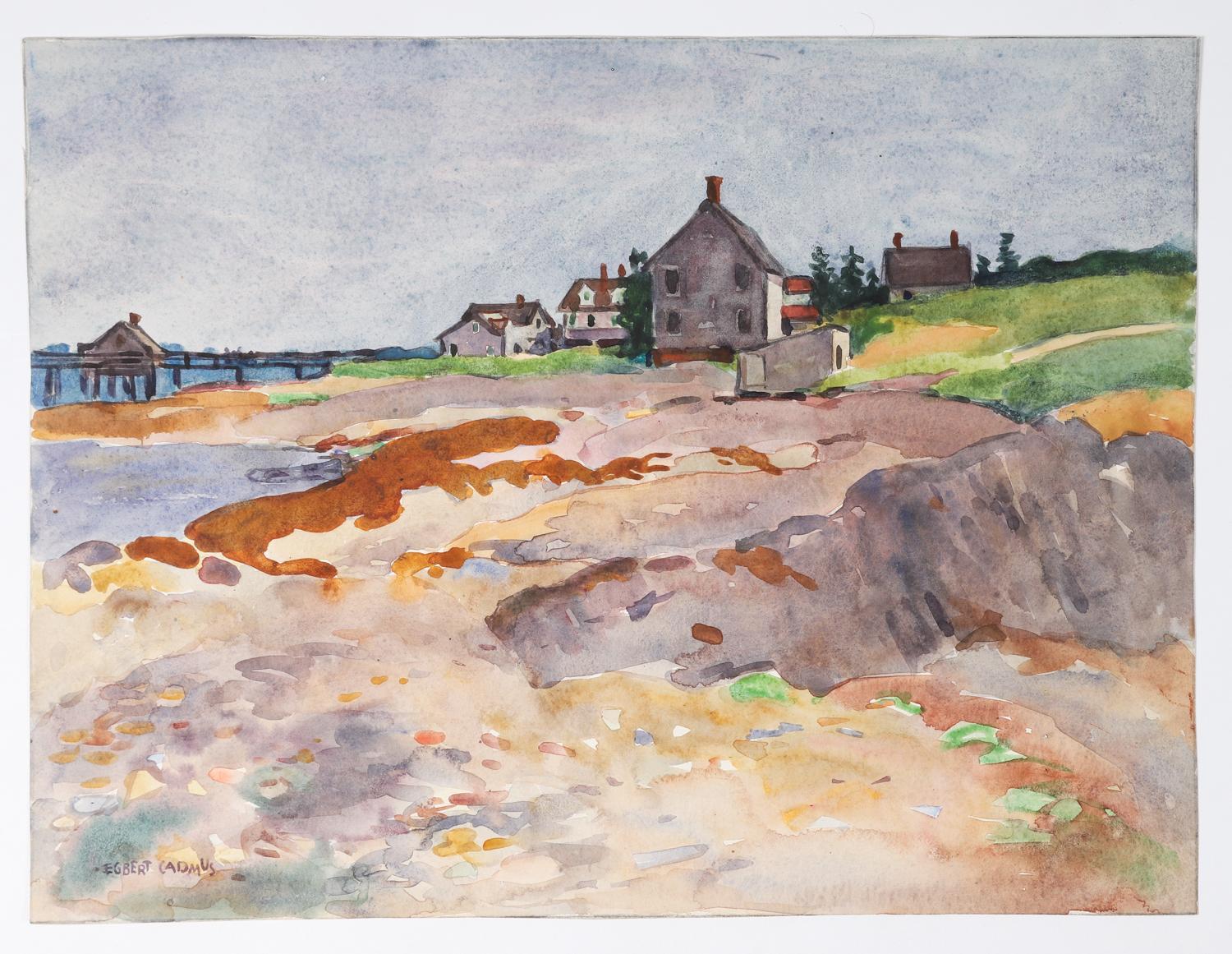 Rustic 1921 South Harpswell Maine Egbert Cadmus Watercolor Painting For Sale
