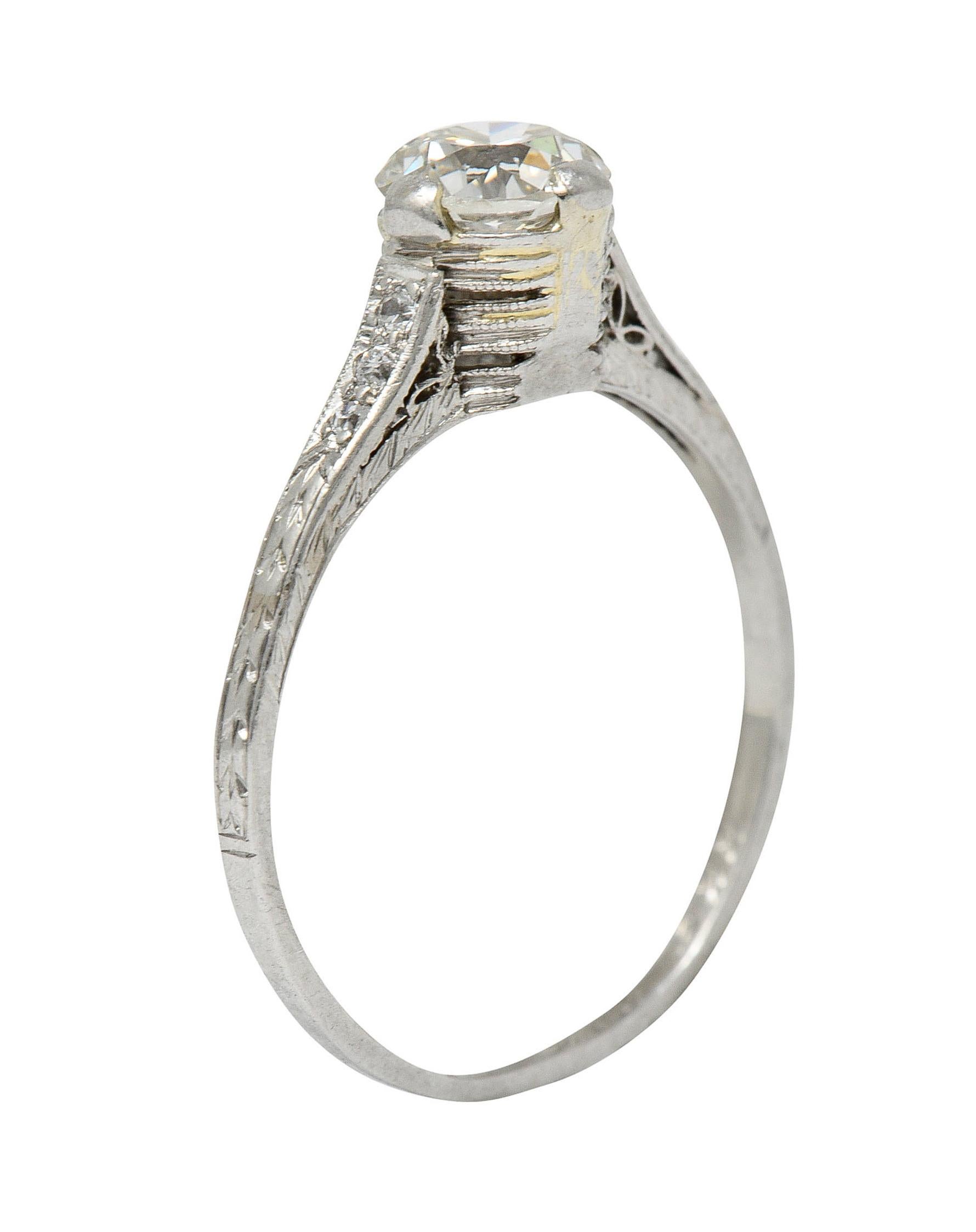 1922 Art Deco 0.90 Carat Diamond Platinum Engagement Ring 2