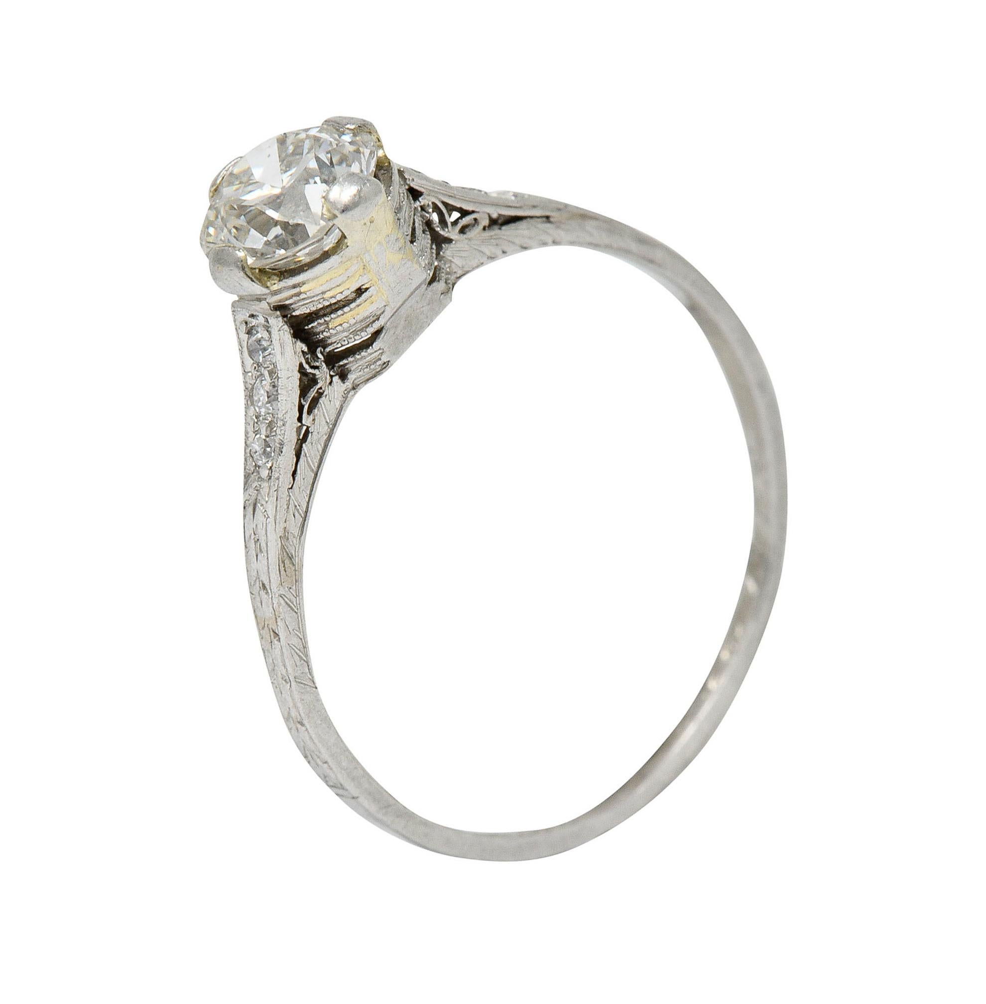 1922 Art Deco 0.90 Carat Diamond Platinum Engagement Ring 4