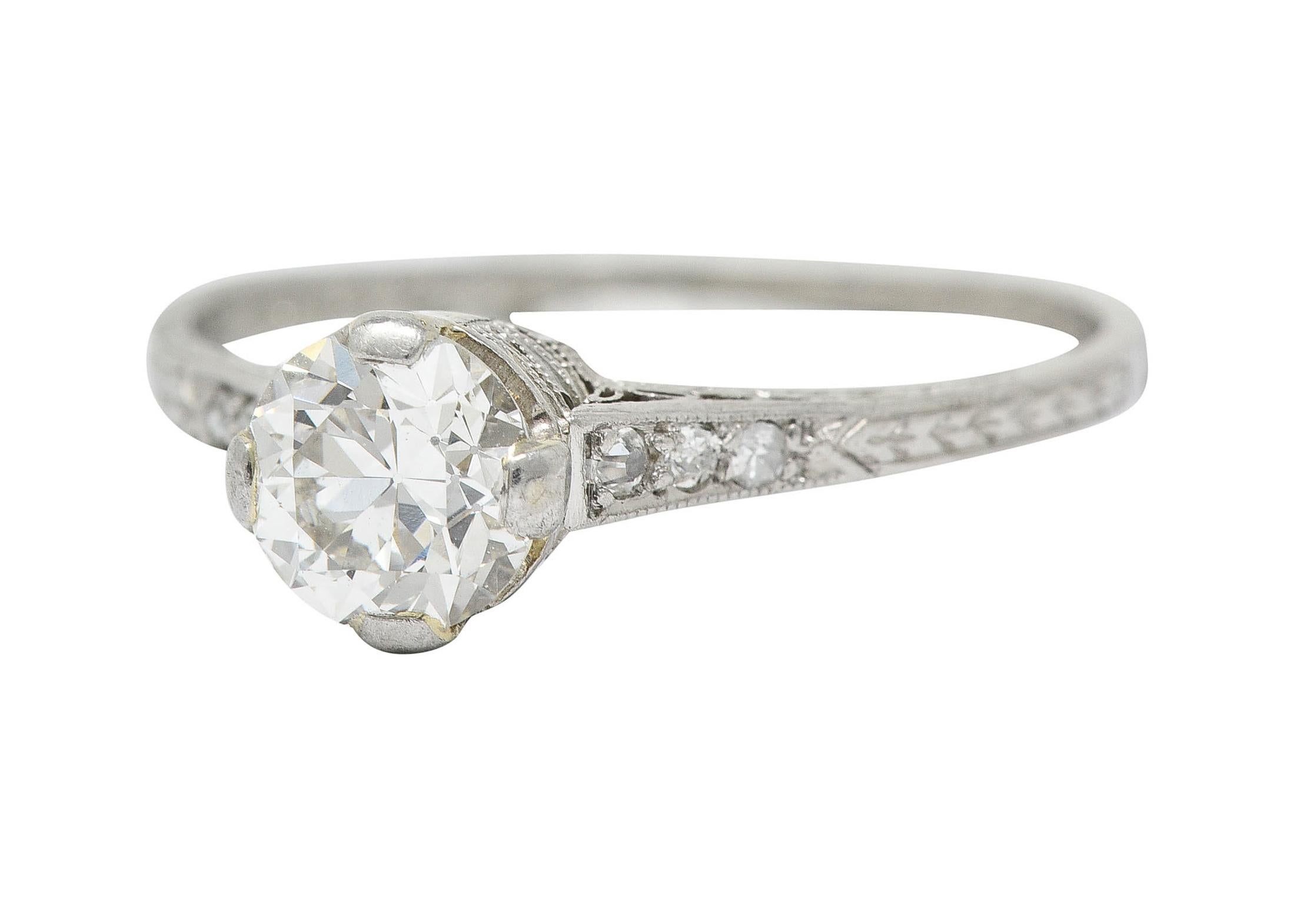 Old European Cut 1922 Art Deco 0.90 Carat Diamond Platinum Engagement Ring