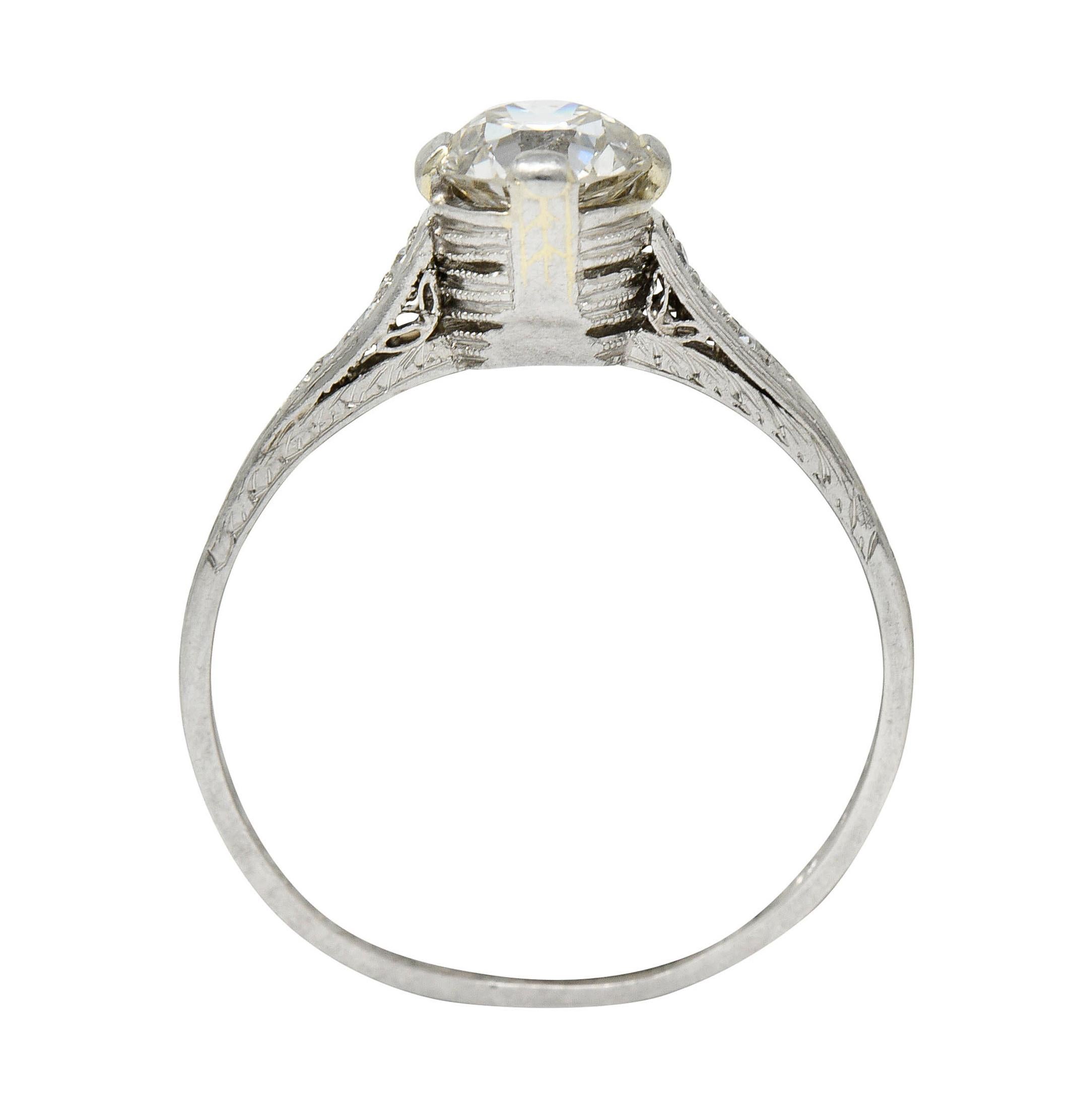 1922 Art Deco 0.90 Carat Diamond Platinum Engagement Ring 1