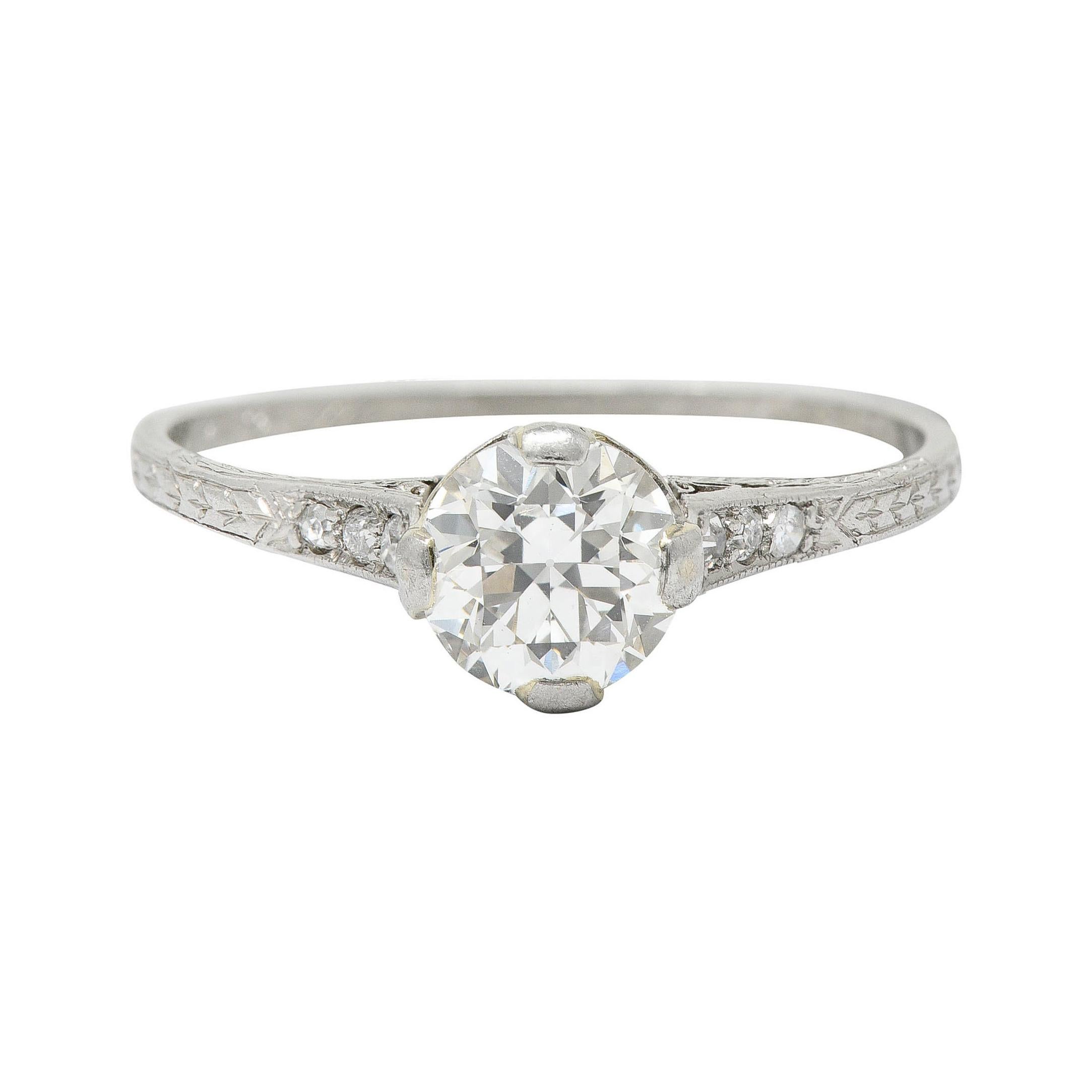 1922 Art Deco 0.90 Carat Diamond Platinum Engagement Ring