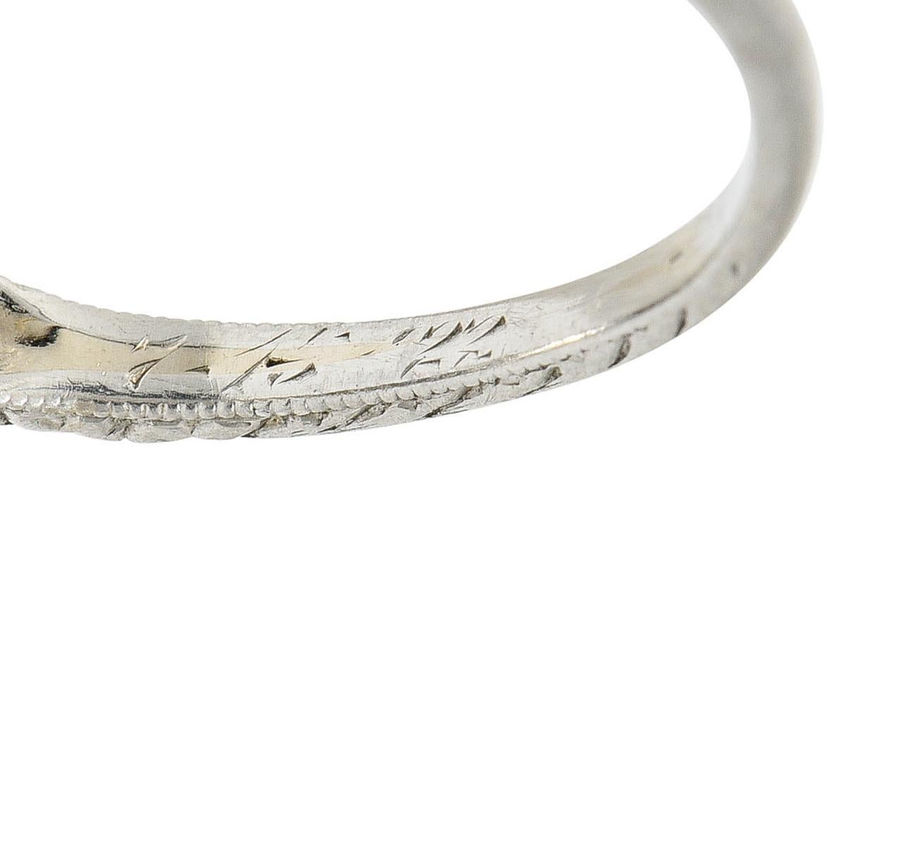 1922 Art Deco 1.79 Carats Diamond Platinum Scrolled Lotus Engagement Ring For Sale 5