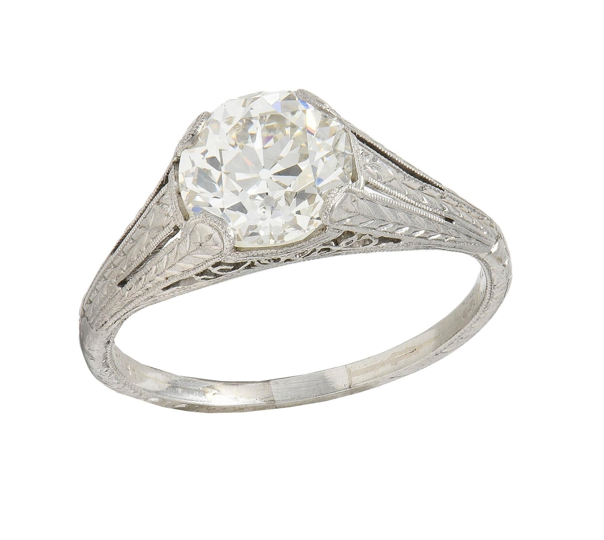 1922 Art Deco 1.79 CTW Diamond Platinum Scrolled Lotus Antique Engagement Ring For Sale 8