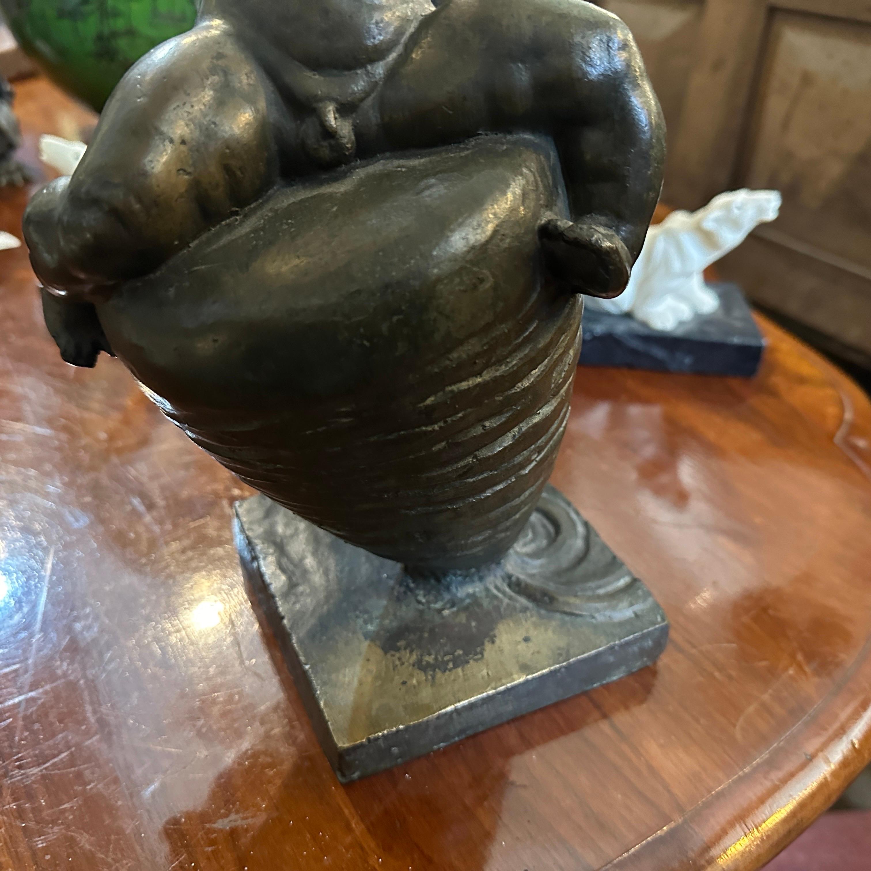 1922 Art Deco Bronze Italian Sculpture Child on a Spinning Top by T. Montini For Sale 3