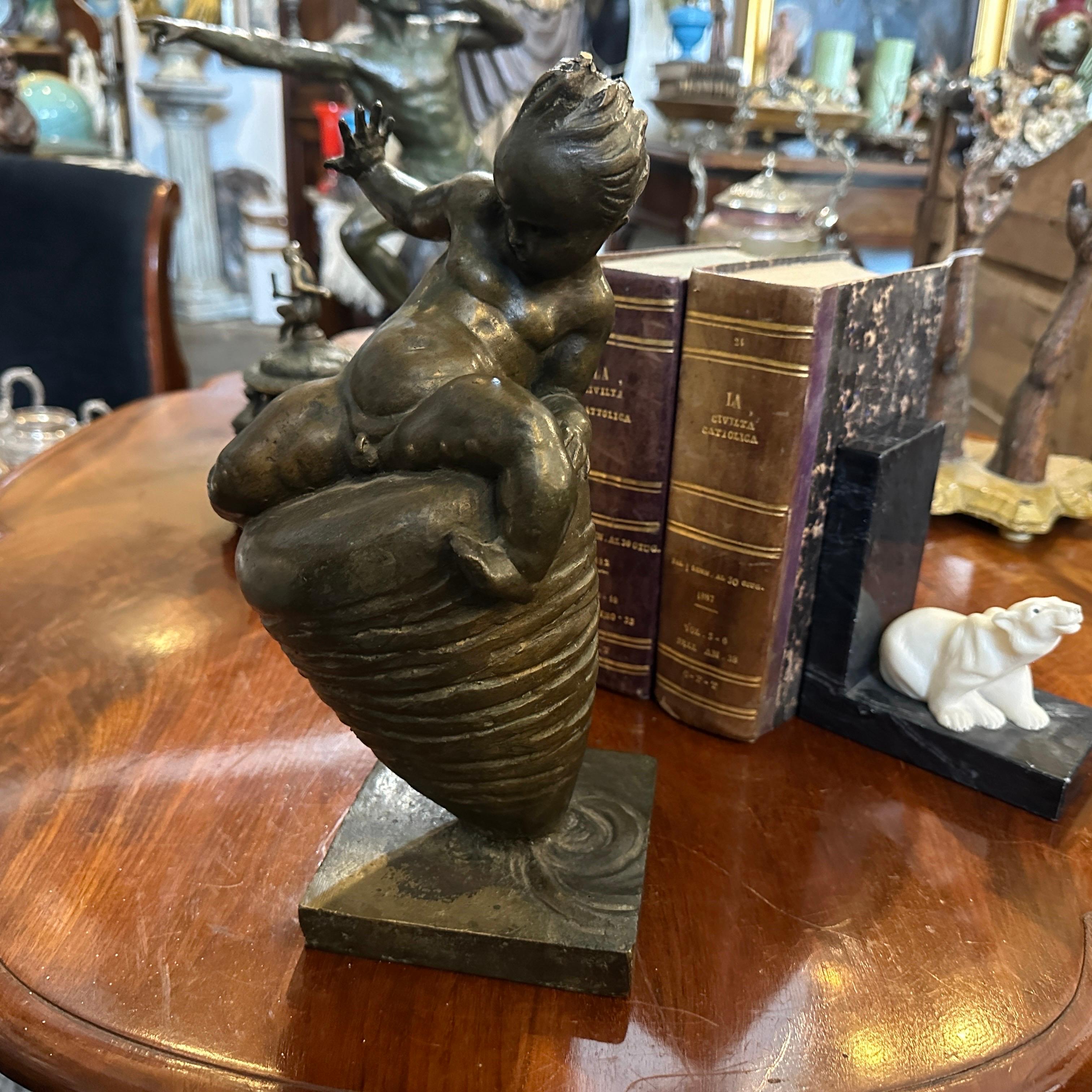 1922 Art Deco Bronze Italian Sculpture Child on a Spinning Top by T. Montini For Sale 4
