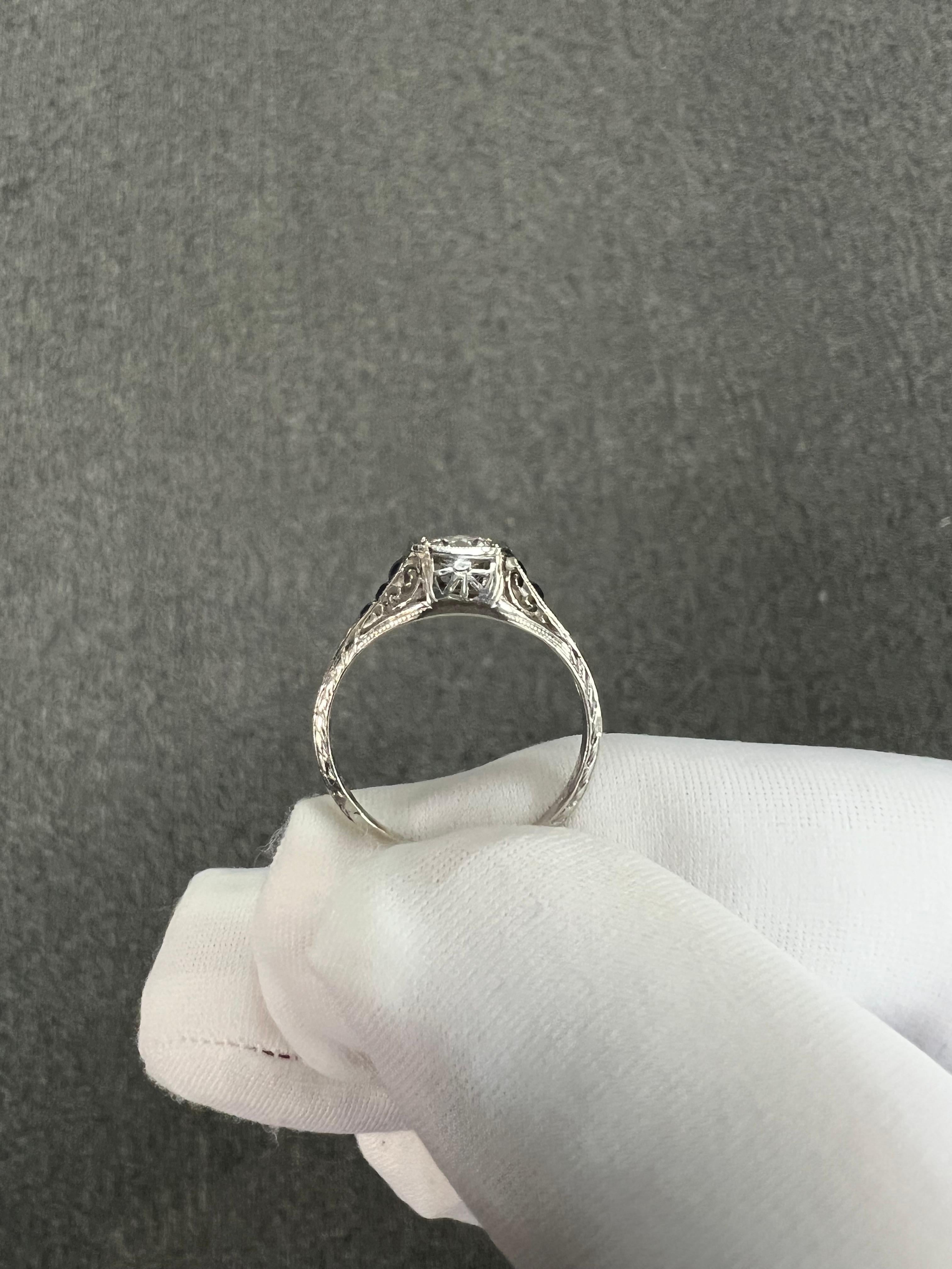 1922 Art Deco Diamond Sapphire Platinum Engagement Ring In Good Condition In Los Angeles, CA