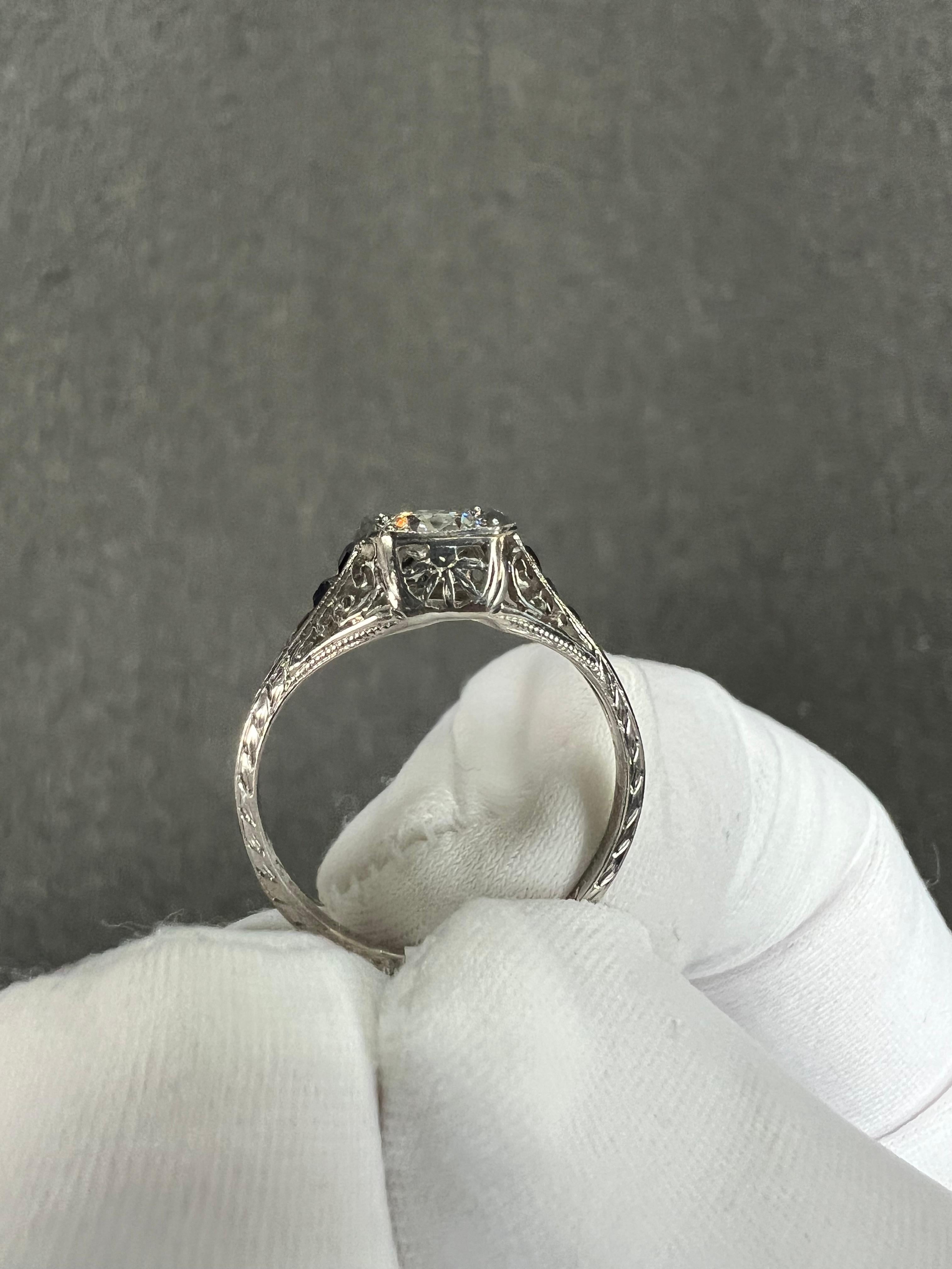 1922 Art Deco Diamond Sapphire Platinum Engagement Ring 1