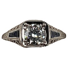 1922 Art Deco Diamond Sapphire Platinum Engagement Ring