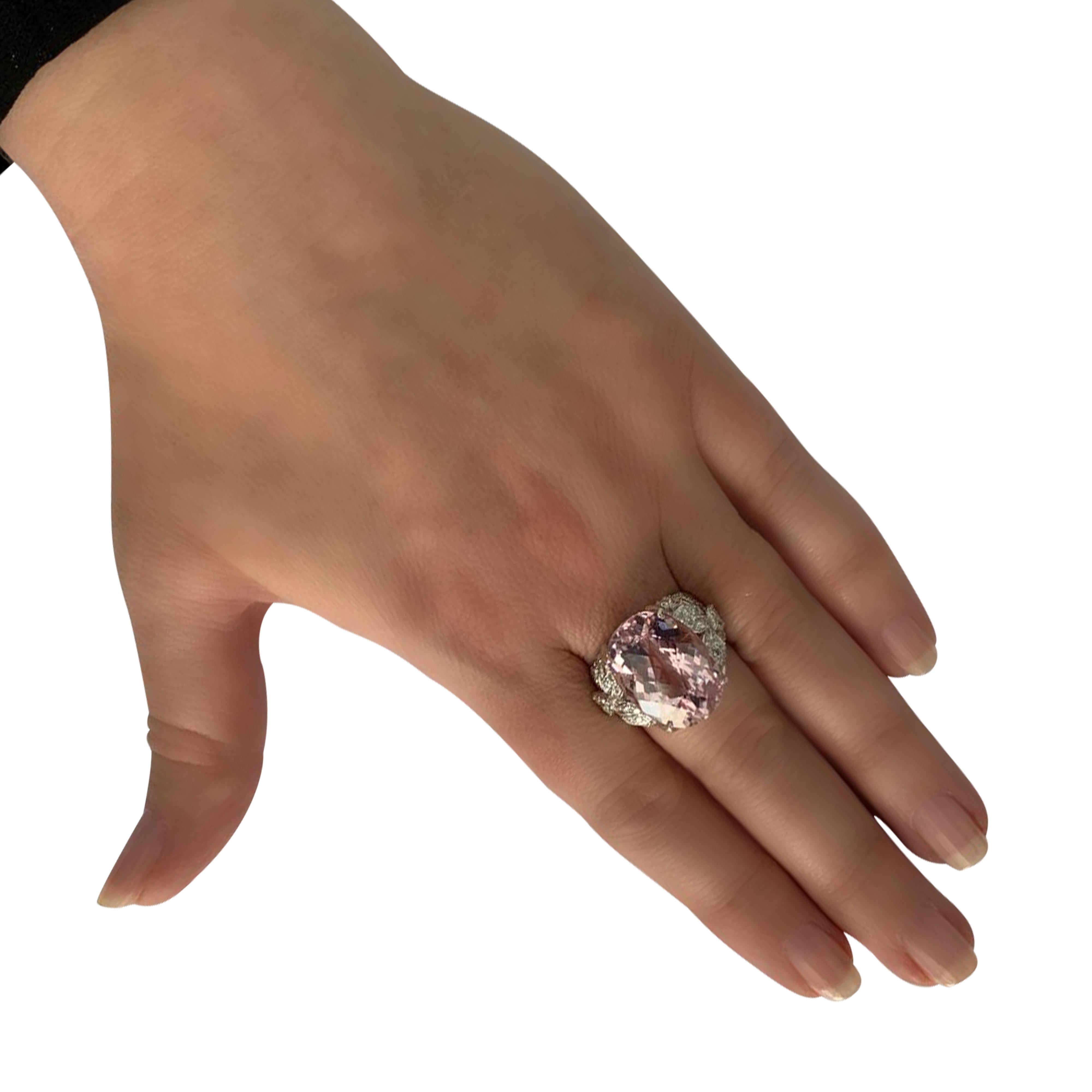 Modern 19.22 Carat Pink Kunzite and Diamond Cocktail Ring