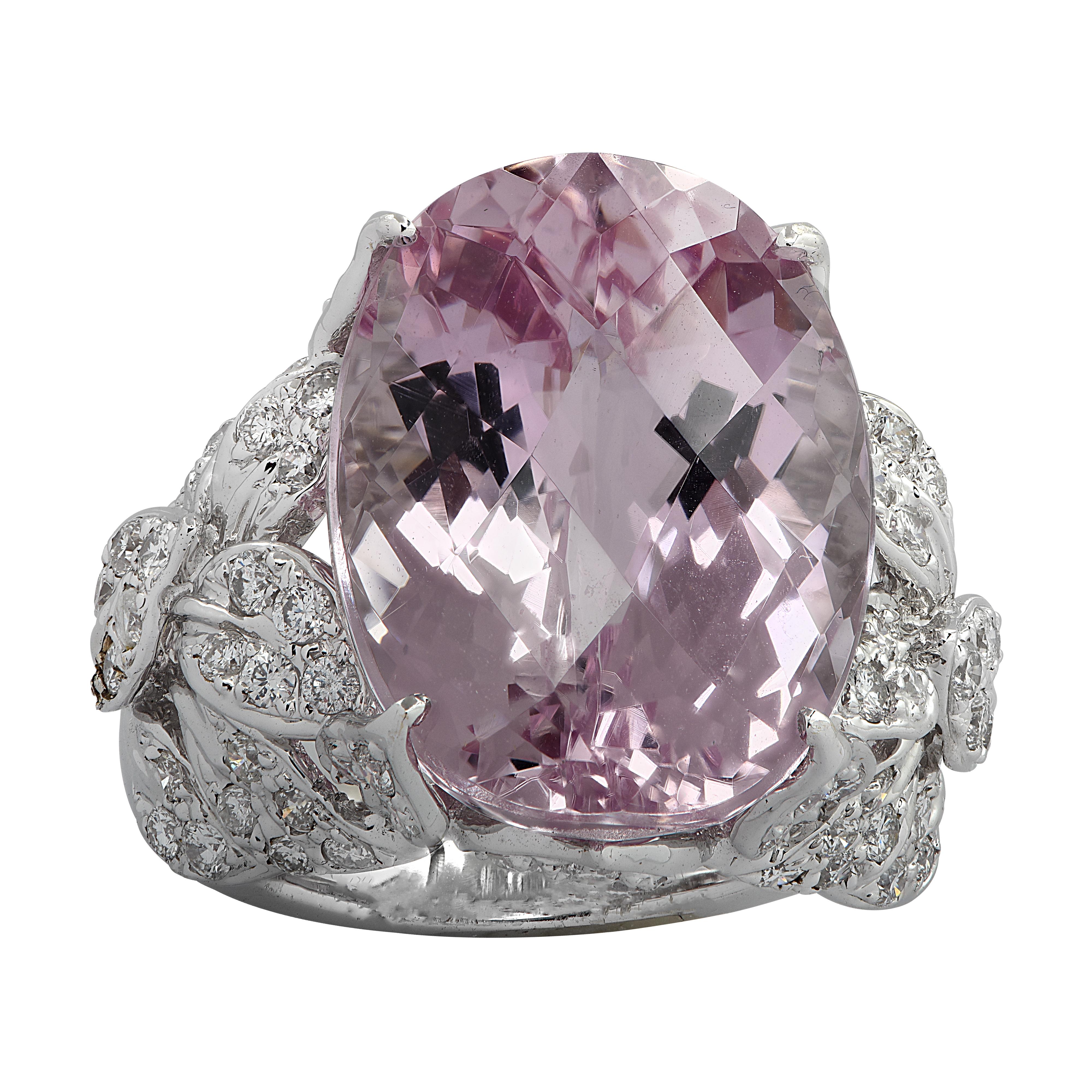 Oval Cut 19.22 Carat Pink Kunzite and Diamond Cocktail Ring