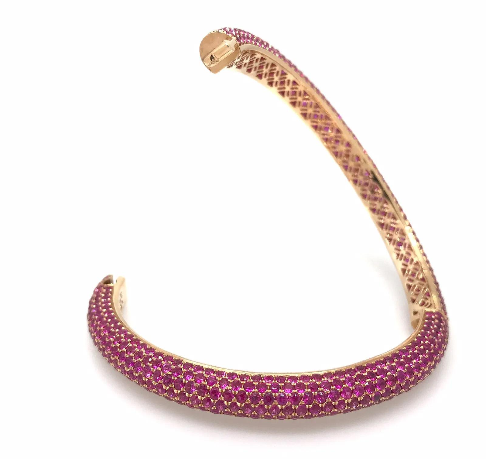 19.22 Carats Ruby Pave Bangle Bracelet in 18k Rose Gold In Excellent Condition For Sale In La Jolla, CA