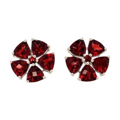 19.22 CTW Boucles d'oreilles florales en grenat véritable pour maman  en argent 925