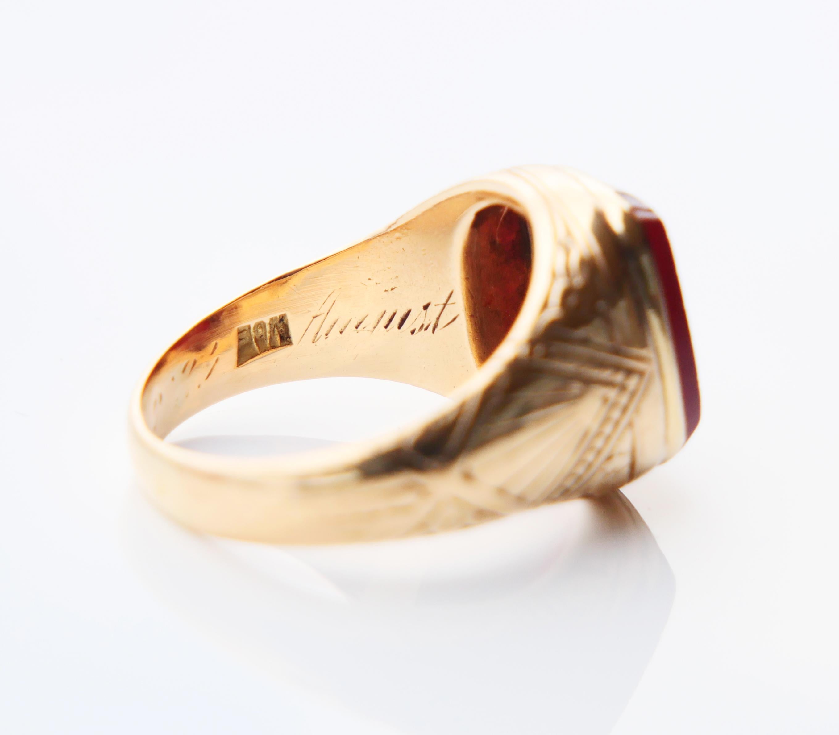 1922 Dänischer Herrenring Karneol massiv 14K Gold Ø US9 / 11.2 gr 7