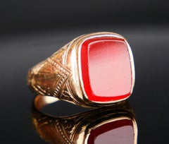 1922 Danish Men Ring Carnelian solid 14K Gold Ø US9 / 11.2 gr