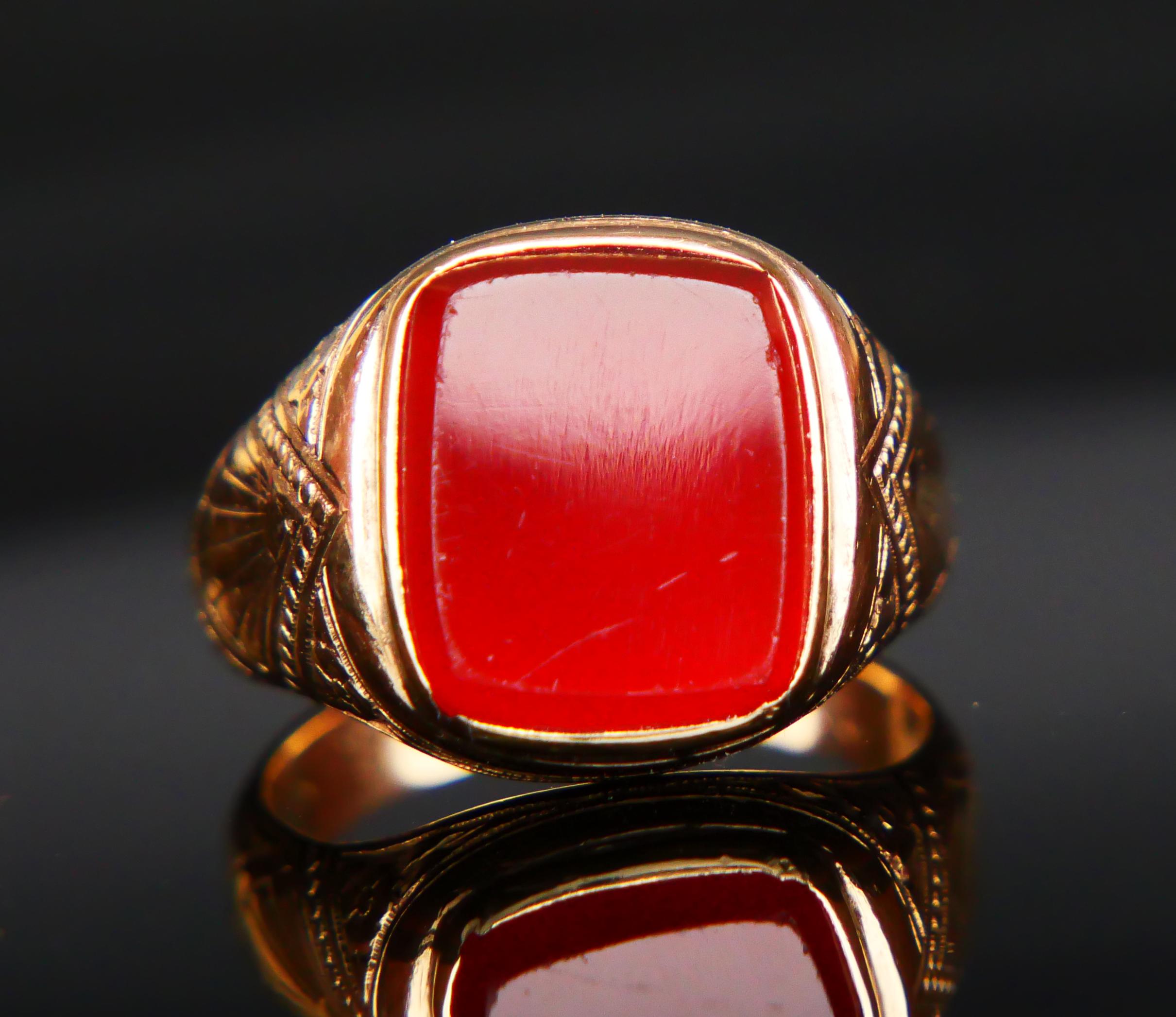 men's red coral stone ring